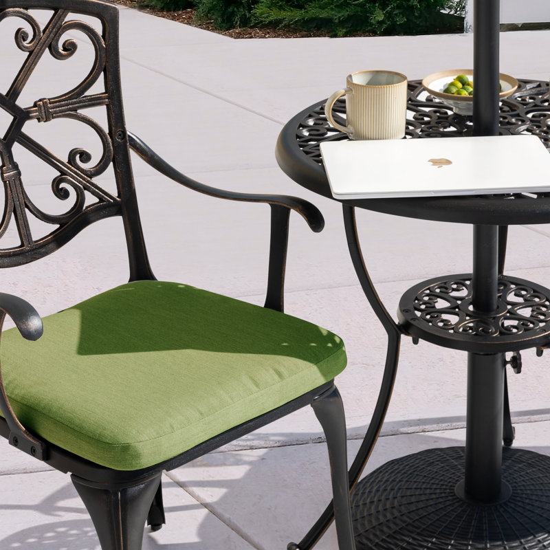 3-piece Outdoor Bistro Set With Cushions, Round 24 Inch Cast Aluminum Round Table With 1.77" Umbrella Hole And 2 Cast Aluminum Armchairs With Cushions, Black With Gold-painted Edge