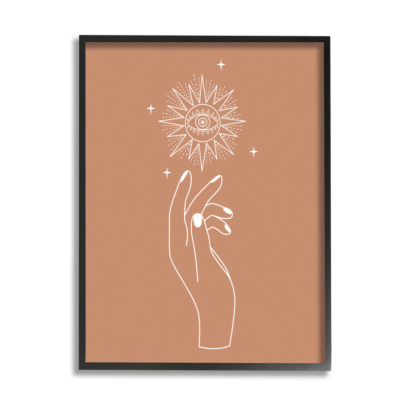 Conception astrale ocre à la main avec étoiles solaires par JJ Design House LLC - impression, Giclée encadrée noir minuit