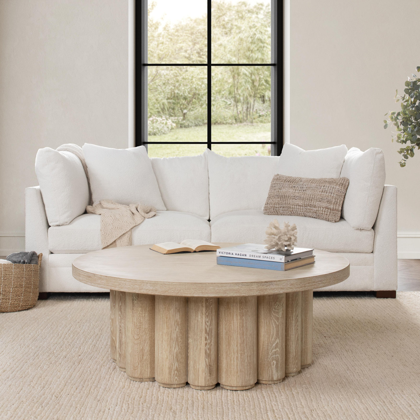 Tiber Round Coffee Table, White Wash