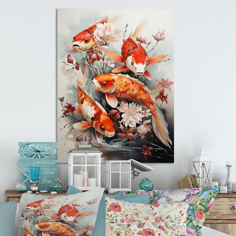 Pêche, art contemporain Koi Fish I - animaux, H 40 po x l 30 po x P 1 po