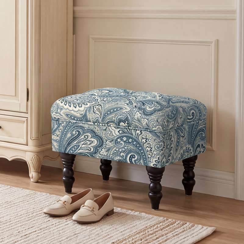 Repose-pieds Cauley, 100% lin cachemire bleu