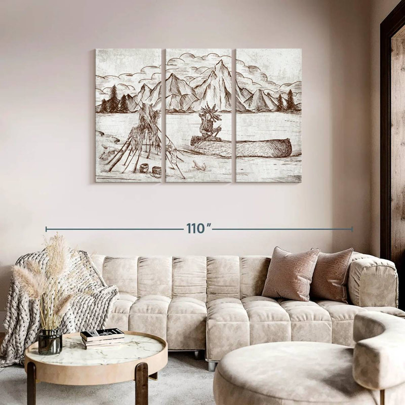 " Wild West Indians Multi Piece Canvas Print " by Vintage Vibes Group 3 - Pieces, 48" H x 74" W x 1.25" D