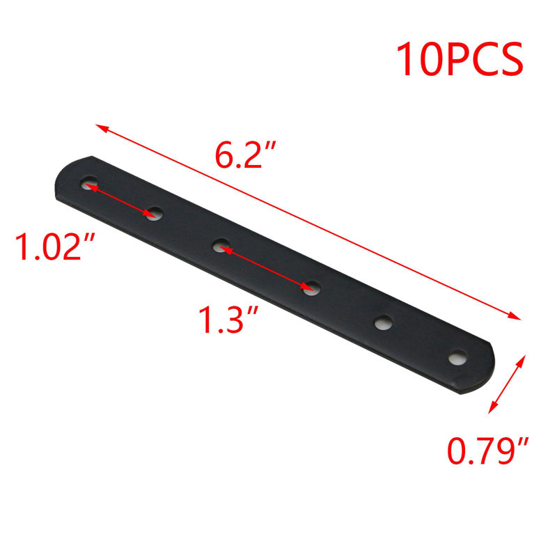 10-Pack Straight Bracket Angle Brackets With Screws, Black, 0.1" H x 6.2" W x 0.79" D