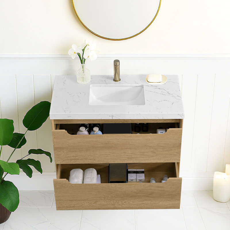 36'' Wall-mounted Single Bathroom Vanity With Engineered Stone Top