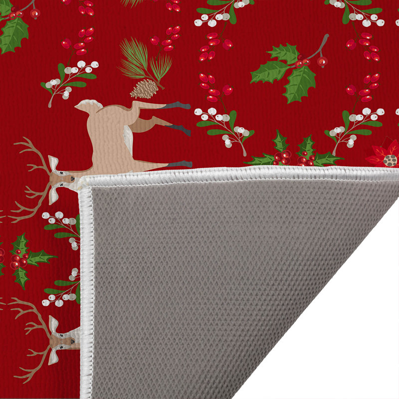 Tapis de bain Botanical Deer, Rouge, Simple - L 34 po x l 21 po