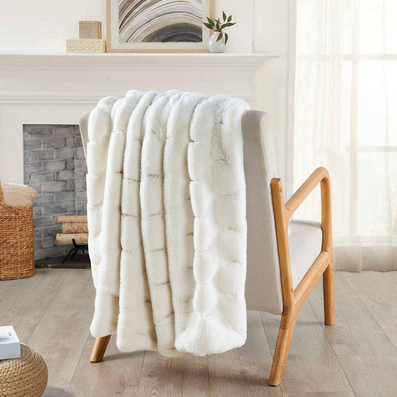 Rabbit Faux Fur Throw Blanket, Marshmallow