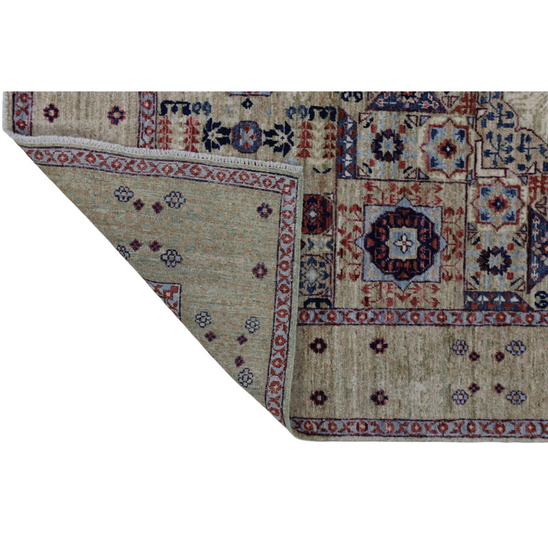 Hand Knotted Wool Area Rug in Beige, Rectangle 4'11" x 6'10"