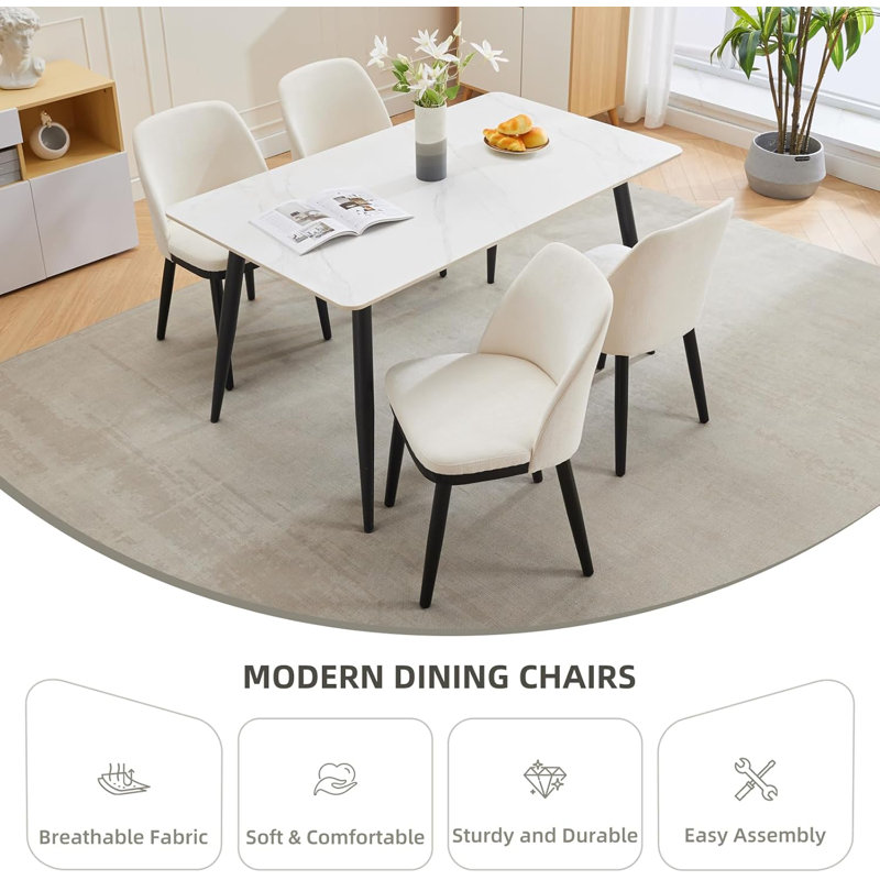 Upholstered Dining Chairs, Modern Kitchen Chairs With Thick Cushions, Beige, 4