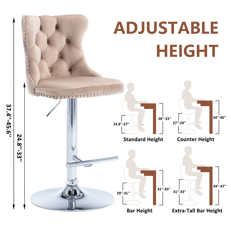 360°Swivel Bar Stools with Sliver Base, Khaki