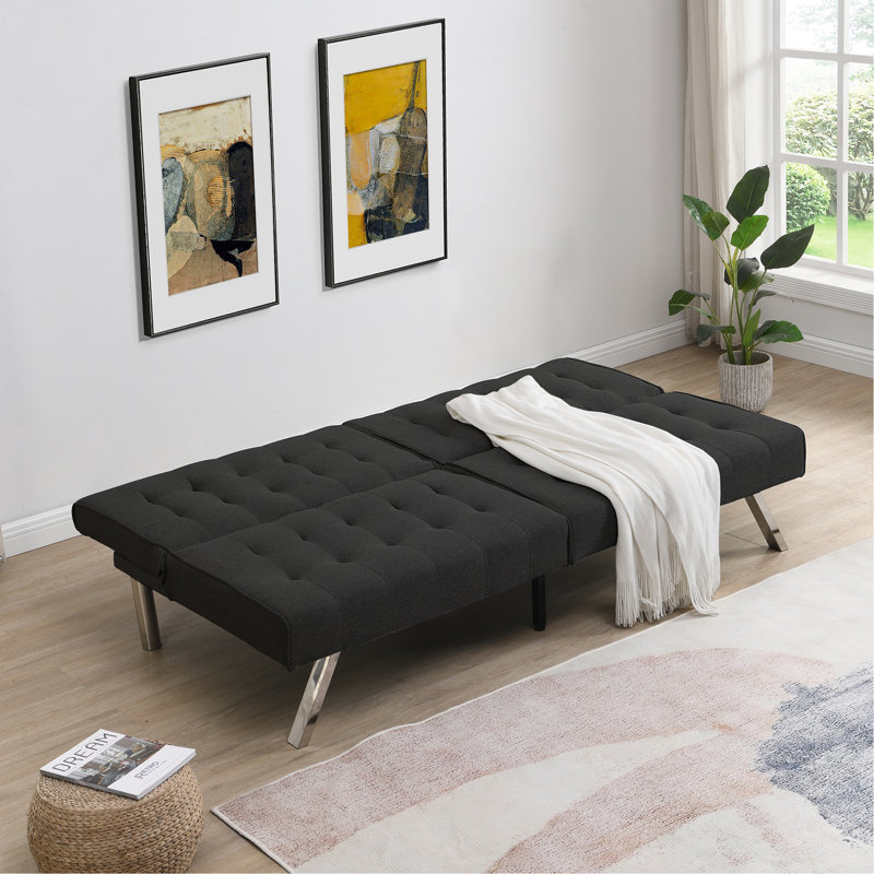 Structure en bois, pieds en acier inoxydable, canapé-lit futon, Noir