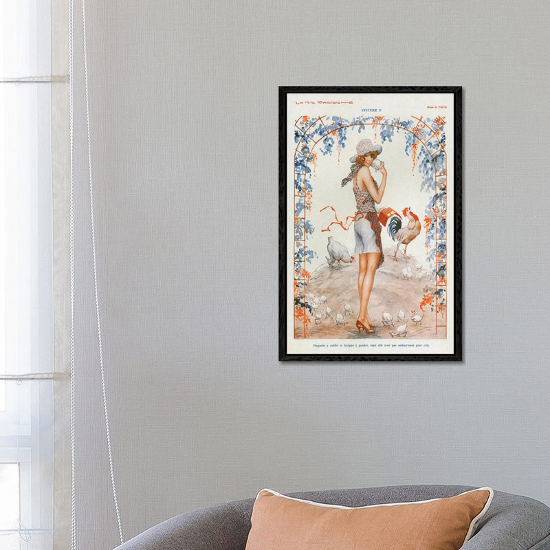 1920s La Vie Parisienne Magazine Plate - Print on Canvas, 66.04cm H x 45.72cm W x 3.81cm D, Black Floater Framed