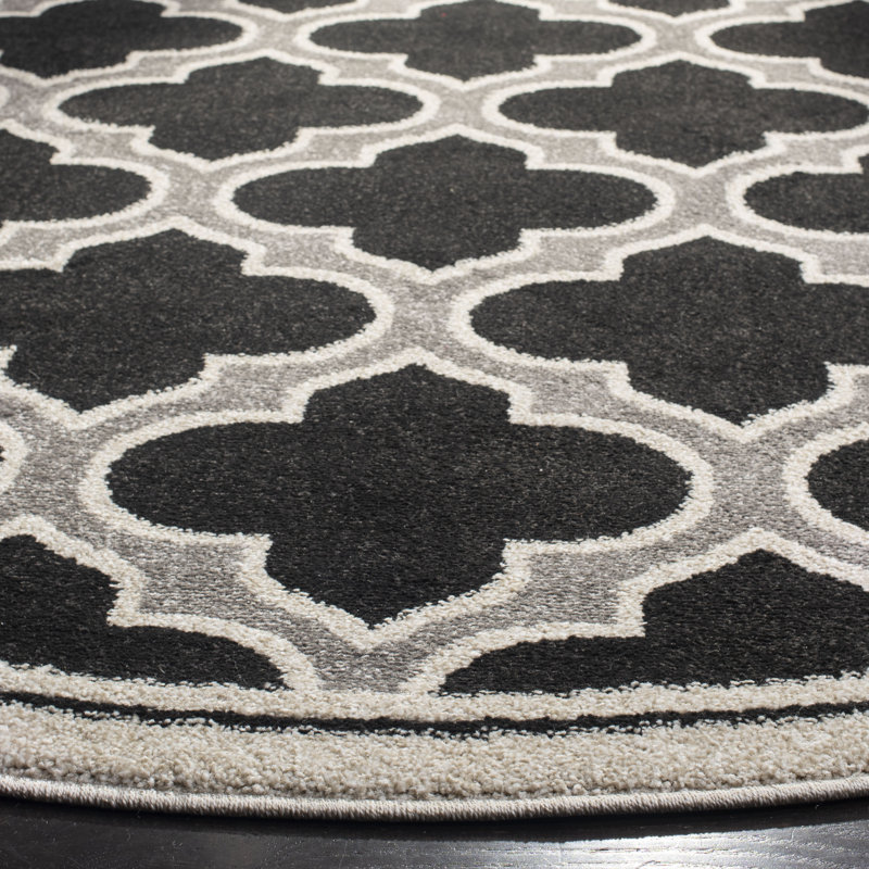 Ammundsen Geometric Anthracite/Ivory Area Rug, Round 7'