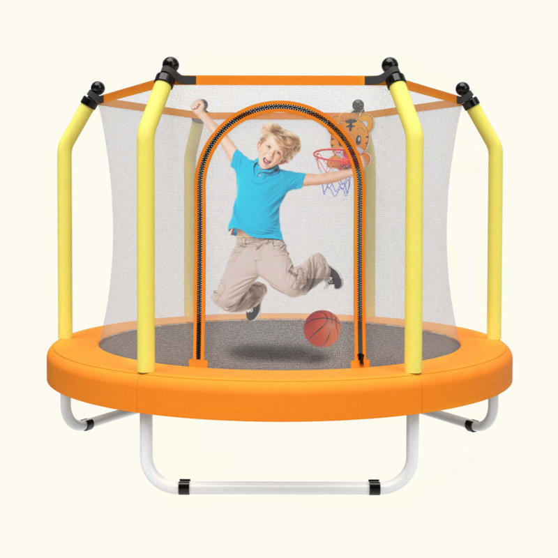 Trampoline pour tout-petits trampoline pour enfants intérieur et extérieur avec panier de basketball, Orange