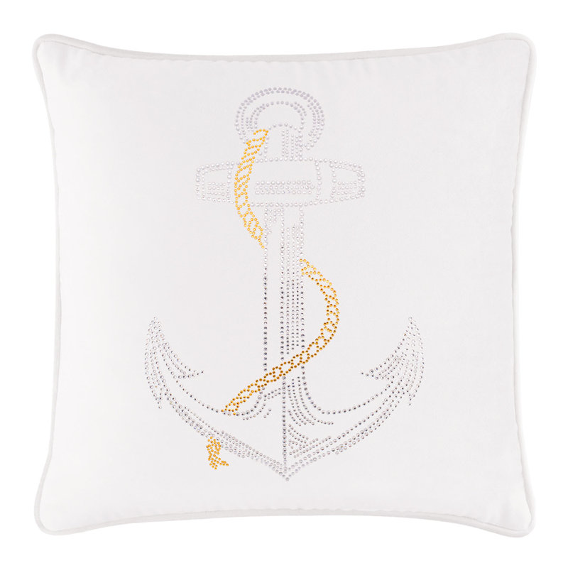 Coussin Sparkles Home Anchor | Motif nautique strass | Bourre en polyester | Lavable à la machine, 16 po x 5 po, Blanc
