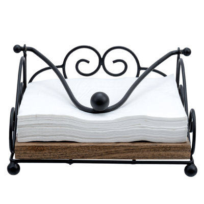 Metal and Solid Wood Flat Napkin Holder