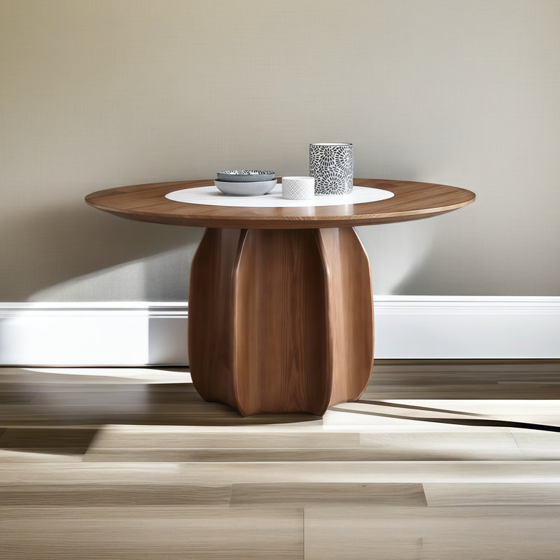 Round Solid Wood Dining Tables with Turntable, 29.50"H x 47.20"L x 47.20"W