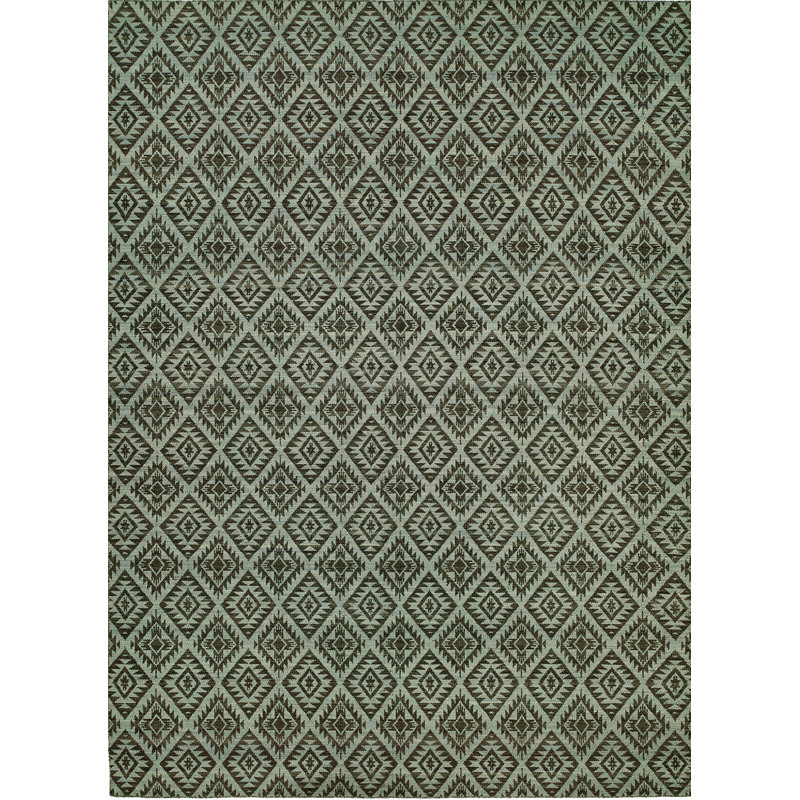 Wool Geometric Area Rug in Blue, Rectangle 9' x 12'
