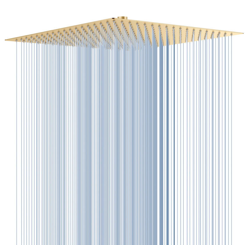 Gold Rain Shower Head, 16 Inch Ultra Thin 304 Stainless Steel Square Rainfall Shower Head, Full Body Coverage with 324 Silicone Nozzle Waterfall Showerhead