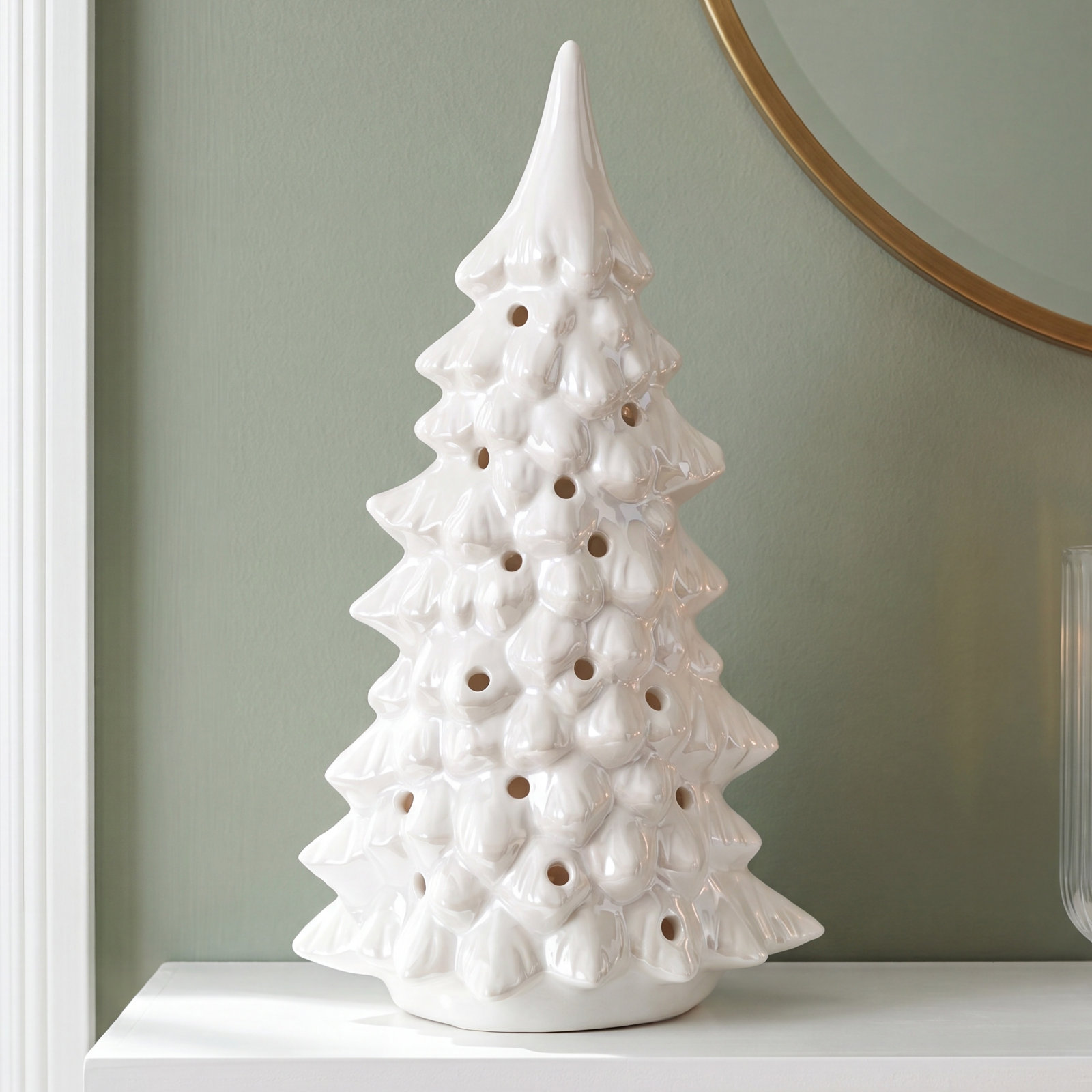 Lighted Stoneware Tabletop Tree, 10.38" H x 5.88" W x 4.13" D