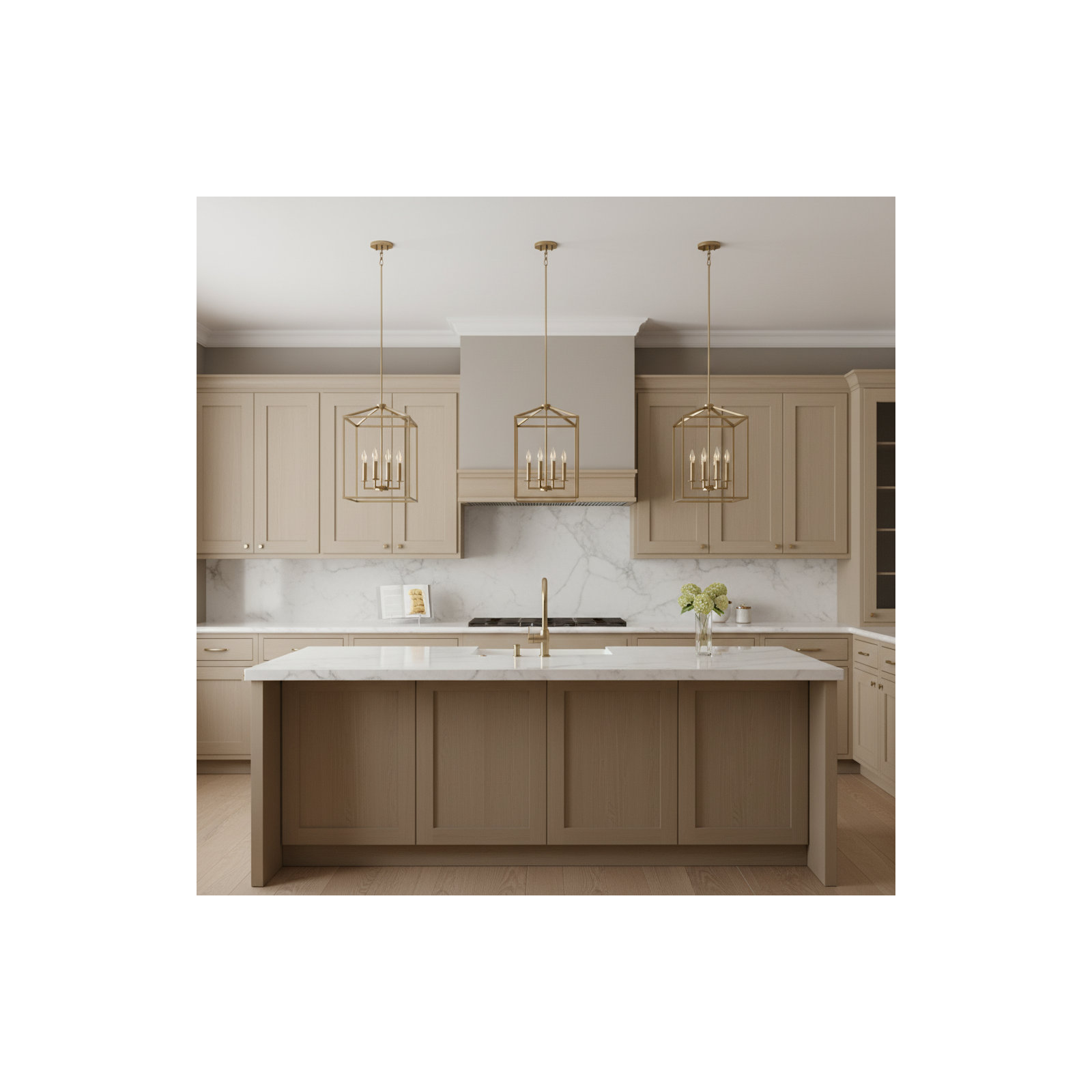 Ellis 4 - Light Dimmable Lantern Chandelier, 18.5" H x 12.25" W x 12.25" D, Satin Brass, No