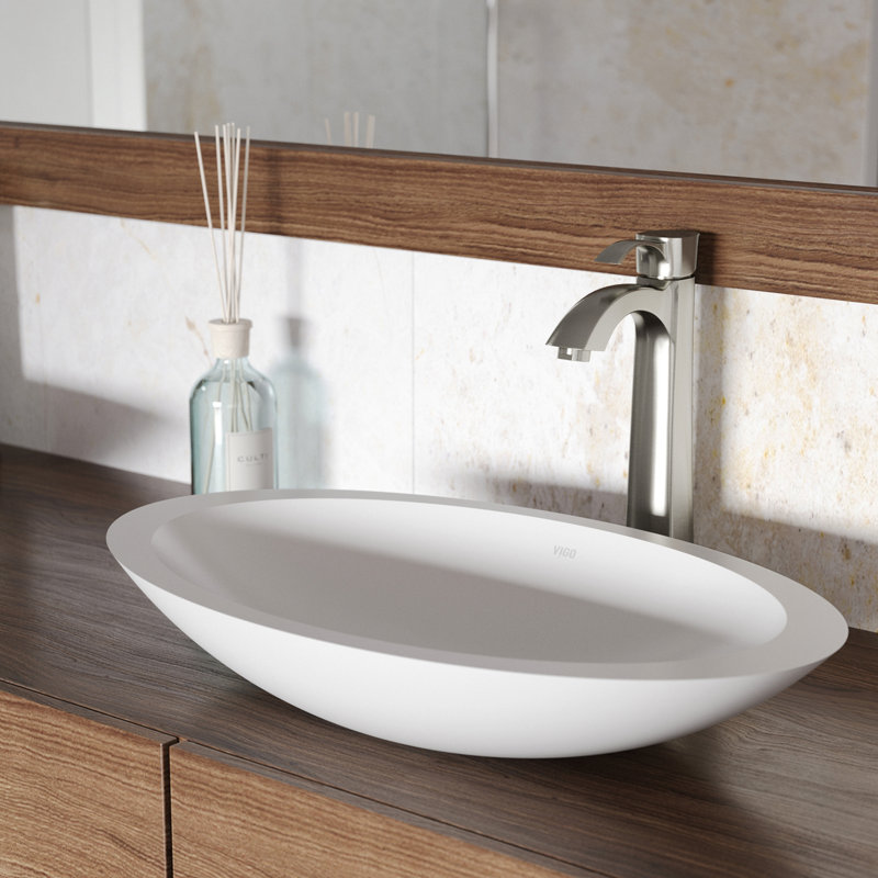Wisteria 23" L x 14" W x 4" H Matte White Handmade Oval Vessel Bathroom Sink