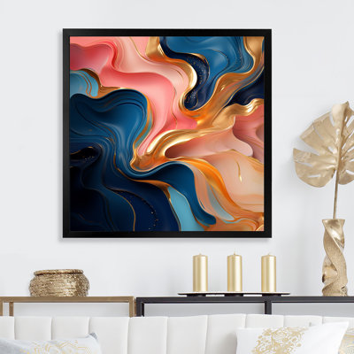 «Rose and Gold», encre liquide Abstraction III - encre liquide, art mural abstrait