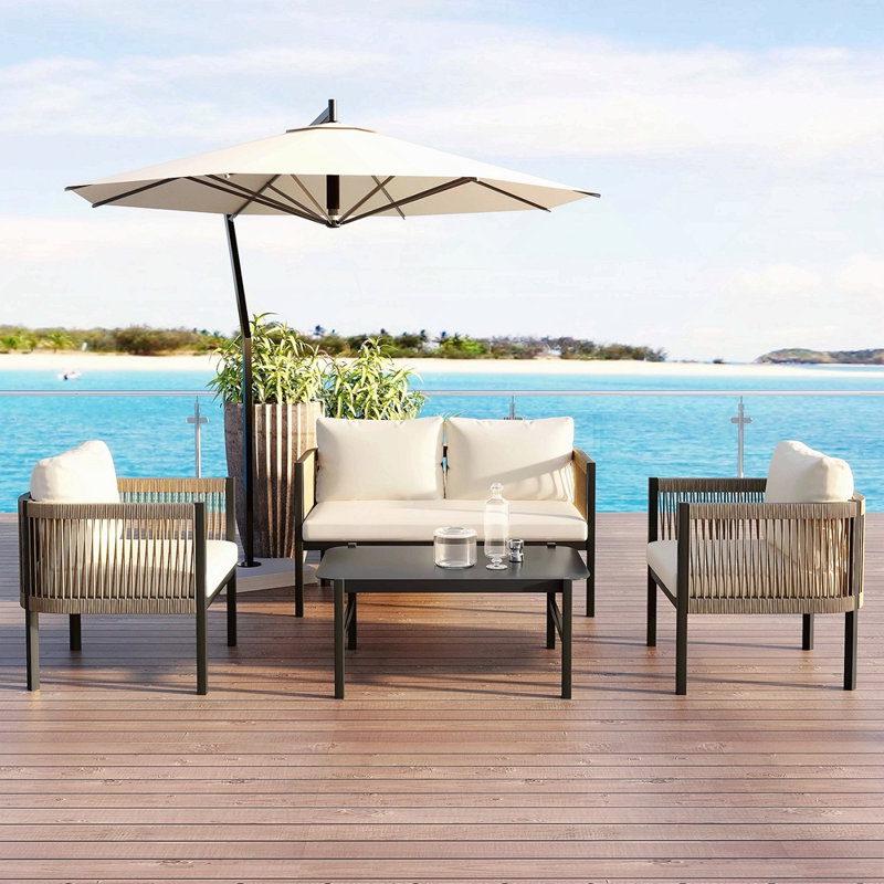 Combinaison de canapé pour plusieurs personnes avec une table, idéale pour le jardin, la cour et les balcons, Beige