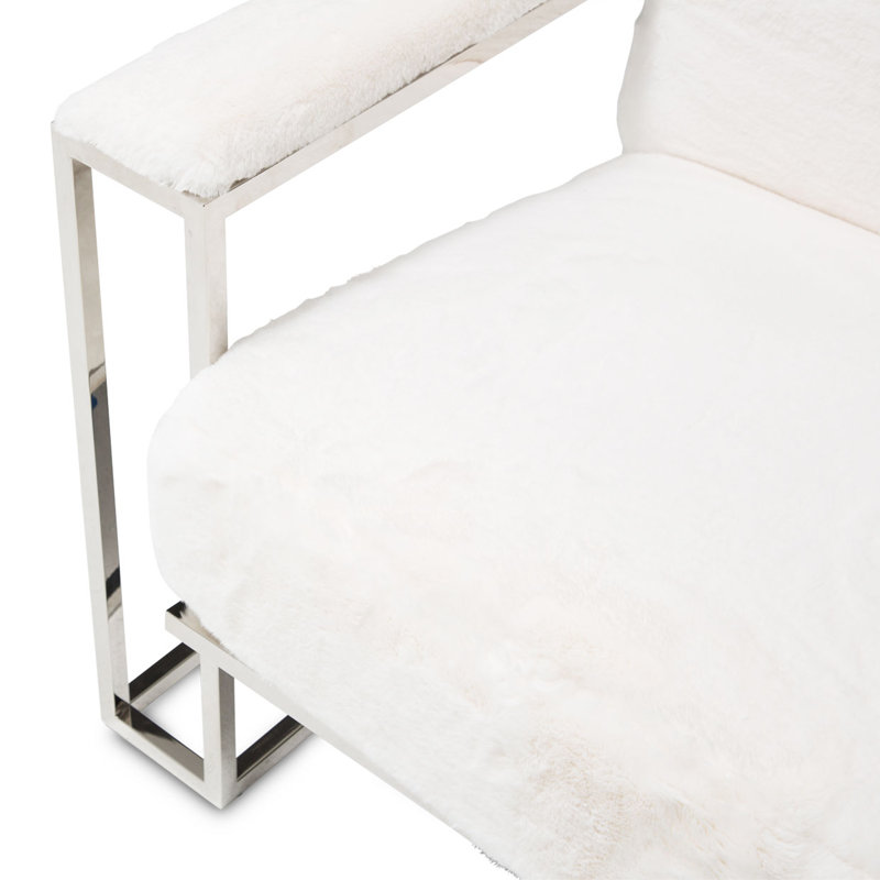 Astro 35.75'' White Contemporary Metal Faux-Fur Accent Chair