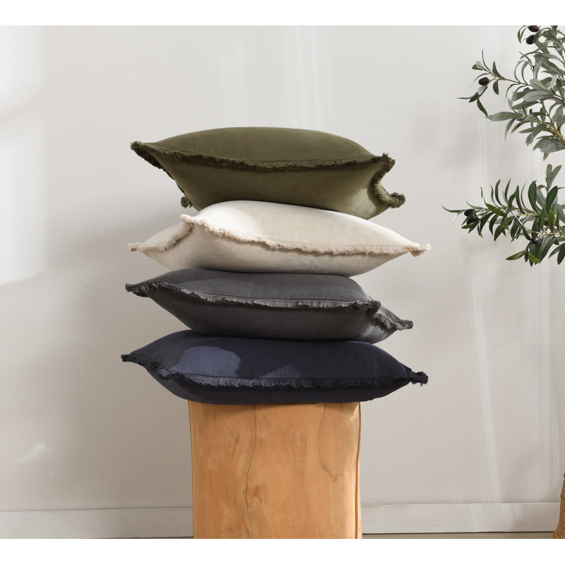 Housse de coussin en lin délavé texturé Boho Farmhouse, Lin naturel, Carré 22 po