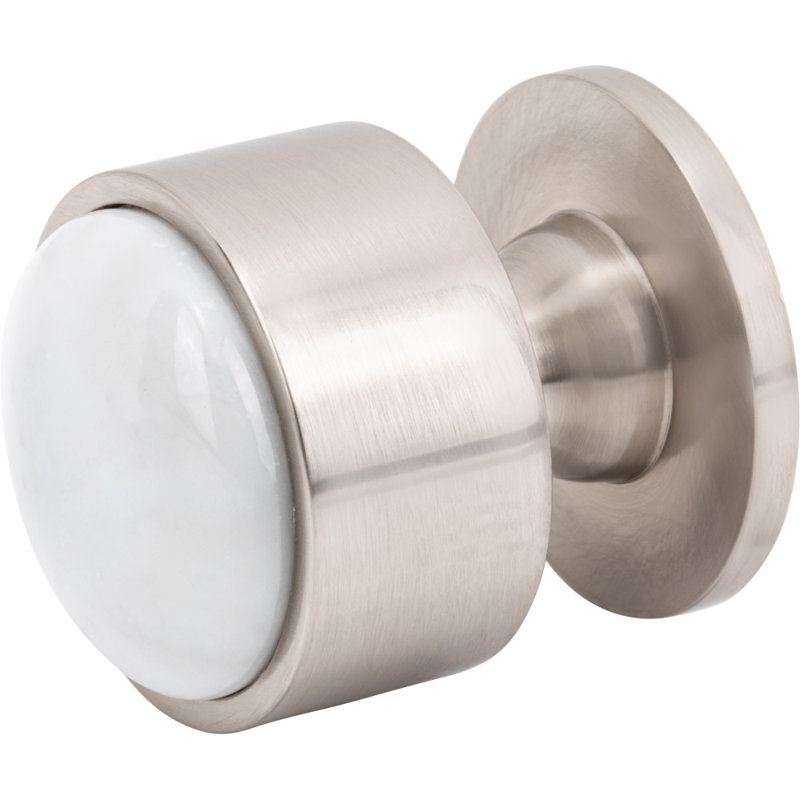 Firesky Diameter Knob, Brushed Satin Nickel, Carrara White, 1 1/8"
