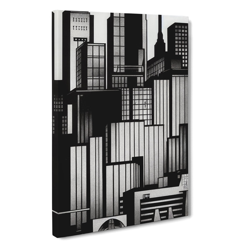 Monochrome City Skyline - Wrapped Canvas Print, 50cm H x 35cm W x 3cm D, Wrapped Canvas