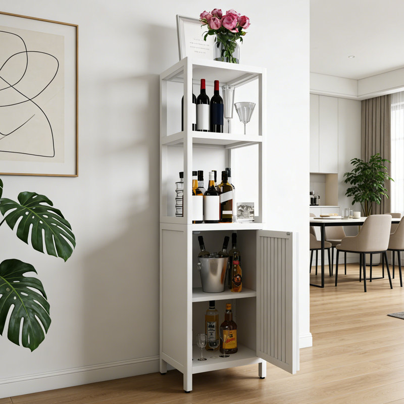 Organisateur de rangement de salle de bain en bambou pour petits espaces avec porte et tablettes, Blanc
