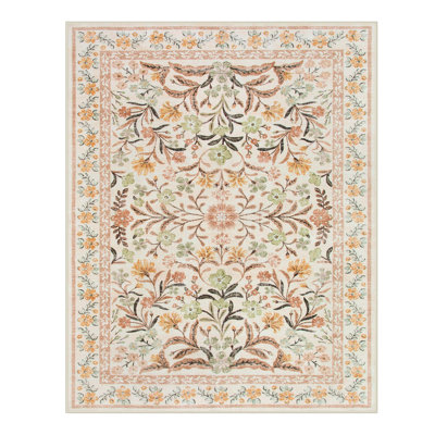 Washable Floral Area Rugs Boho Large Rugs Non-Slip for Bedroom Soft Rubber Backed Carpet