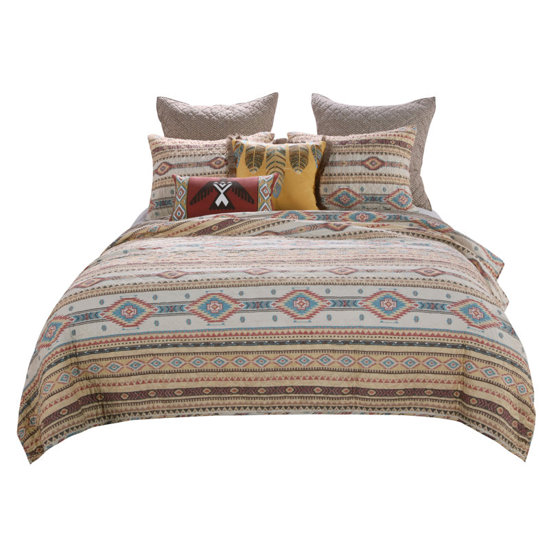 King Reversible Southwestern Microfiber Quilt Set in Brown
