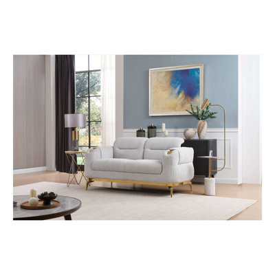 Causeuse Zoe de style moderne faite de bois et d'accents dorés en gris