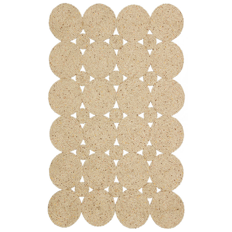 Tapis beige en osier, conception à tissage plat | 50% polypropylène / 50% jute, sans velours, 0,2 cm d'épaisseur | Durable et facile à nettoyer, parfait pour le salon, la chambre à coucher et la salle à manger | Sans aspirateur