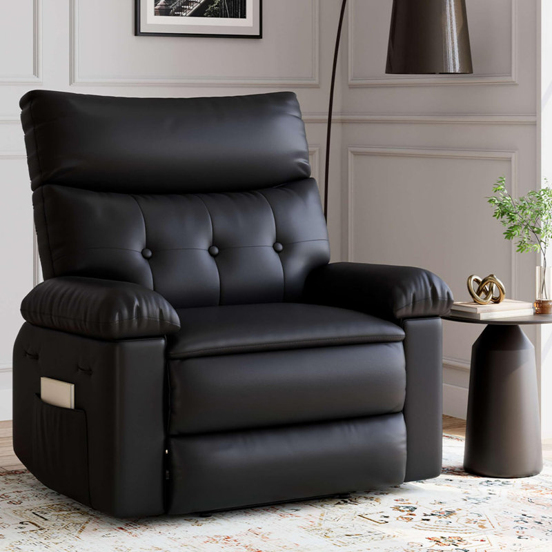 Fauteuil inclinable manuel surdimensionné pour adultes, chaise berçante en cuir PU avec rembourrage moelleux 1,5 po, inclinaison douce, poches latérales