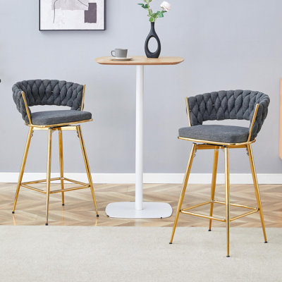 Chaise pivotante deux pièces, siège souple en coton et lin gris foncé, pieds en métal doré, résistant à la rouille et à l'usure, convient aux tables hautes de restaurant / bar, unité simple légère