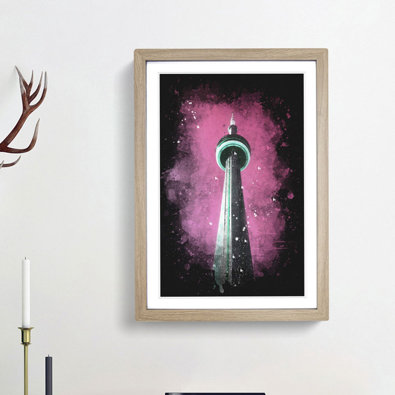 CN Tower In Toronto Canada - Single Picture Frame Painting on MDF, 87cm H x 62cm W x 2cm D, Oak Framed