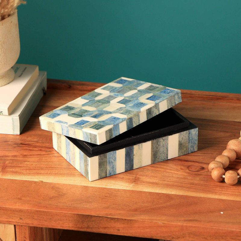 Boîte décorative | Boîte de rangement avec matériau en os | 6 x 4 x 2 po