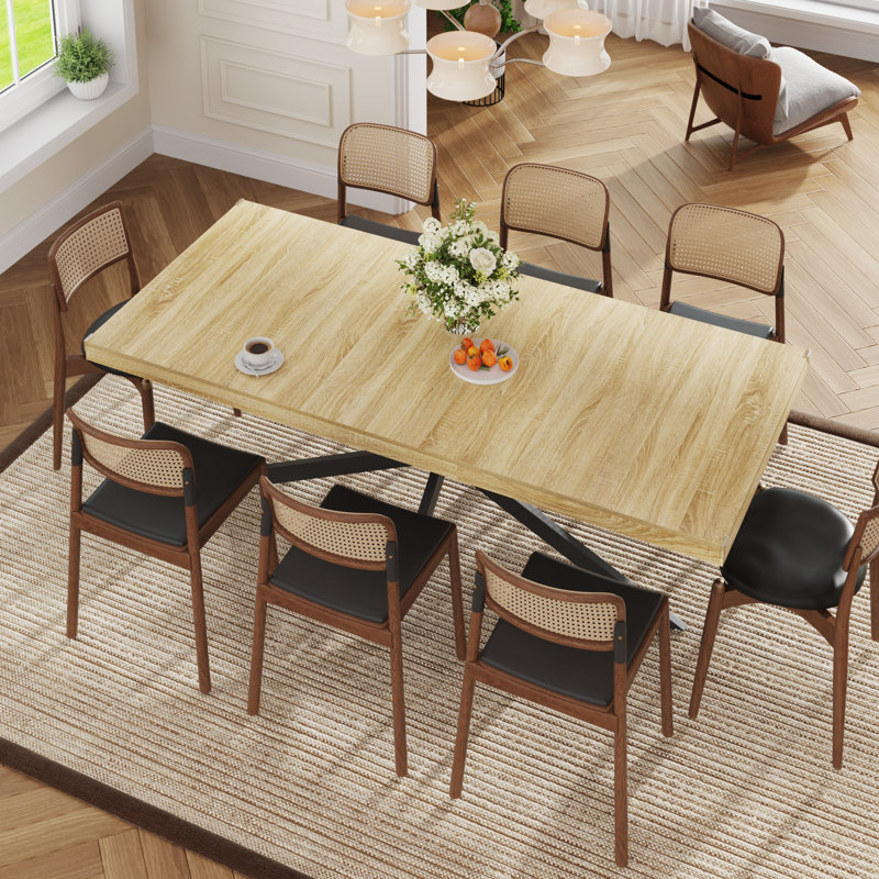 Extendable Dining Table with with Hidden Storage for 6-8 Seats, Wood