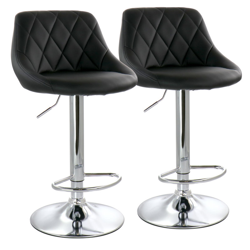 Jaretta Swivel Upholstered Adjustable Height Counter Stool with Metal Frame, Black 