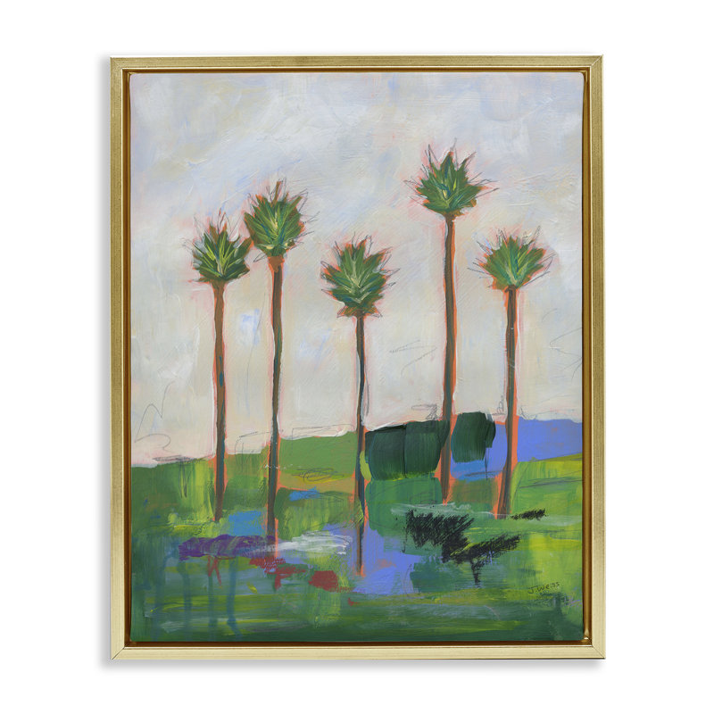  «Tall Palms Impression» par Jan Weiss, H 31 po x l 25 po, Cadre flottant métallique doré