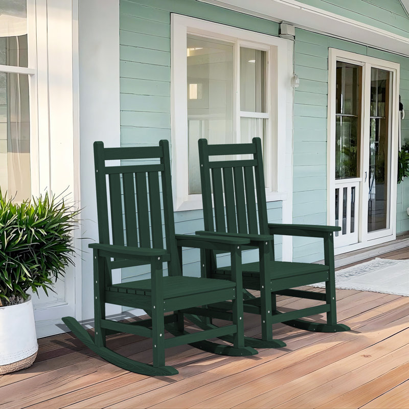 Headrick HDPE Rocking Adirondack Chair(Set Of 2), Dark Green