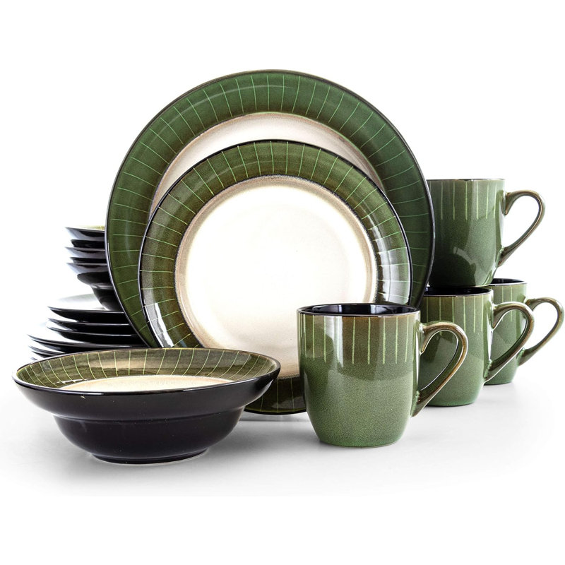 Vaisselle luxueuse en grès 16 pièces avec ensemble complet pour 4, 16 pièces Elama Grand Jade