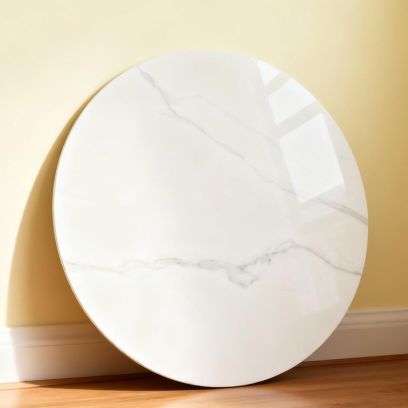 Plateau de table rond en verre trempé Marble Design, protecteur de table blanc épais de 8 mm, plateau de table de remplacement