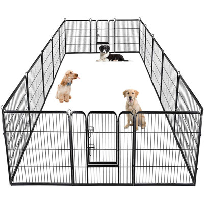 Dog Playpen Indoor 40 inch 16 Panels Metal Dog Pen Pet Dog Fence Outdoor Exercise Pen with Doors,Pet Puppy Playpen for RV Camping Yard, Black