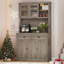 Garde-manger 71 po avec support à micro-ondes, support à café, support à vin, gris