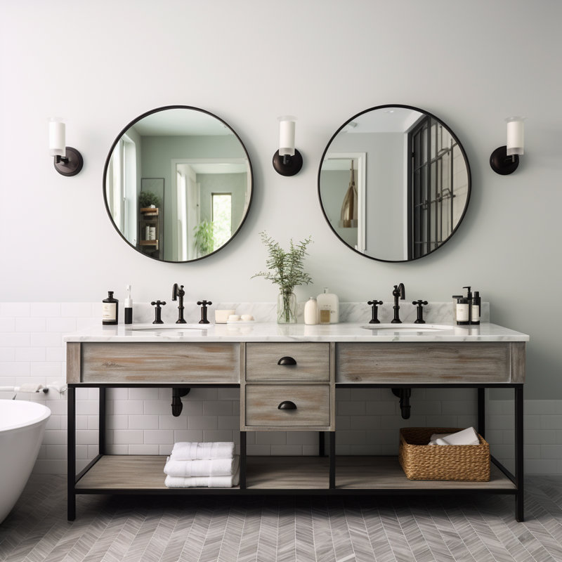Anngela Metal Round Wall Mirror, Black