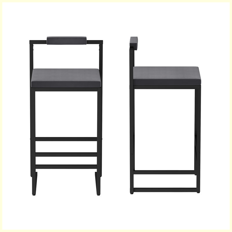 Ensemble moderne de 2 tabourets de bar rembourrés pour la cuisine, Noir, Gris